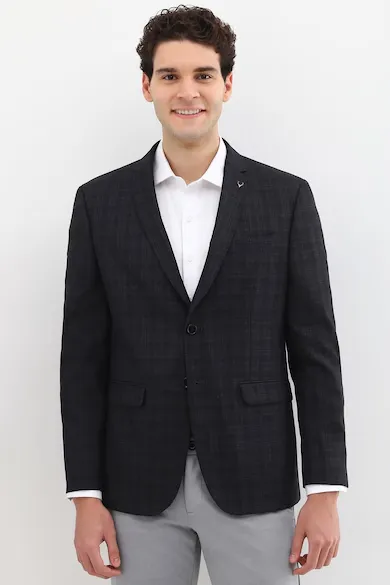 Men Grey Slim Fit Check Formal Blazer